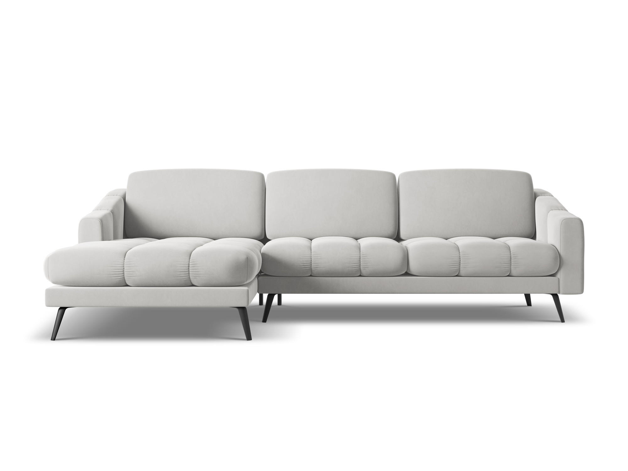 ECKSOFA Links Samt Stoff Grau - Silberfarben/Schwarz, Textil/Metall (160/264cm) - Makamii