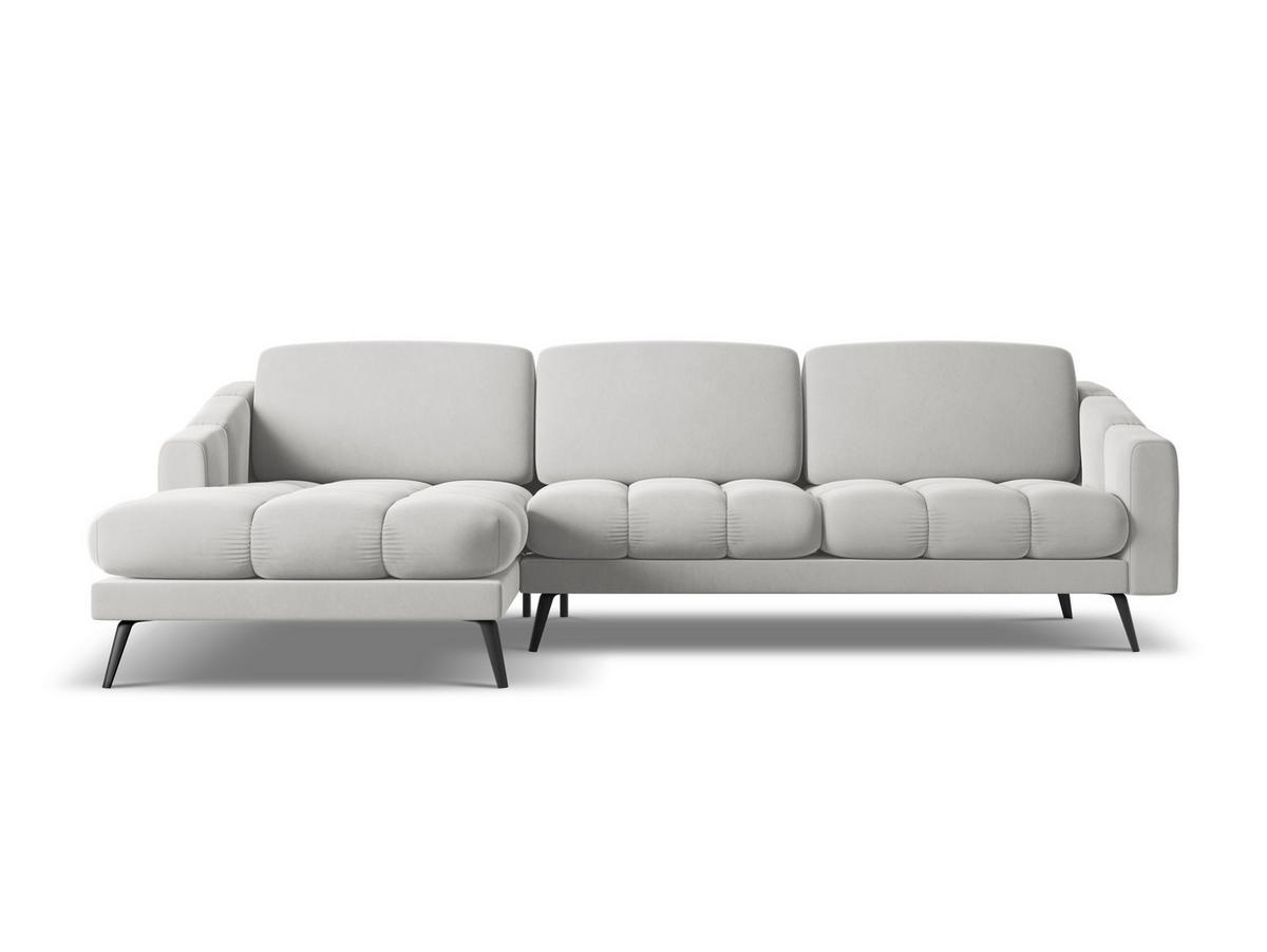 ECKSOFA Links Samt Stoff Grau - Silberfarben/Schwarz, Textil/Metall (160/264cm) - Makamii