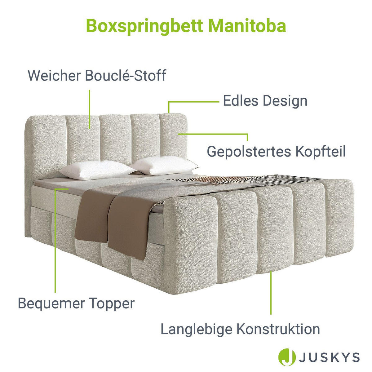 BOXBETT Manitoba 180/200 cm Bouclé Beige - Beige, Textil (180/200cm) - Juskys