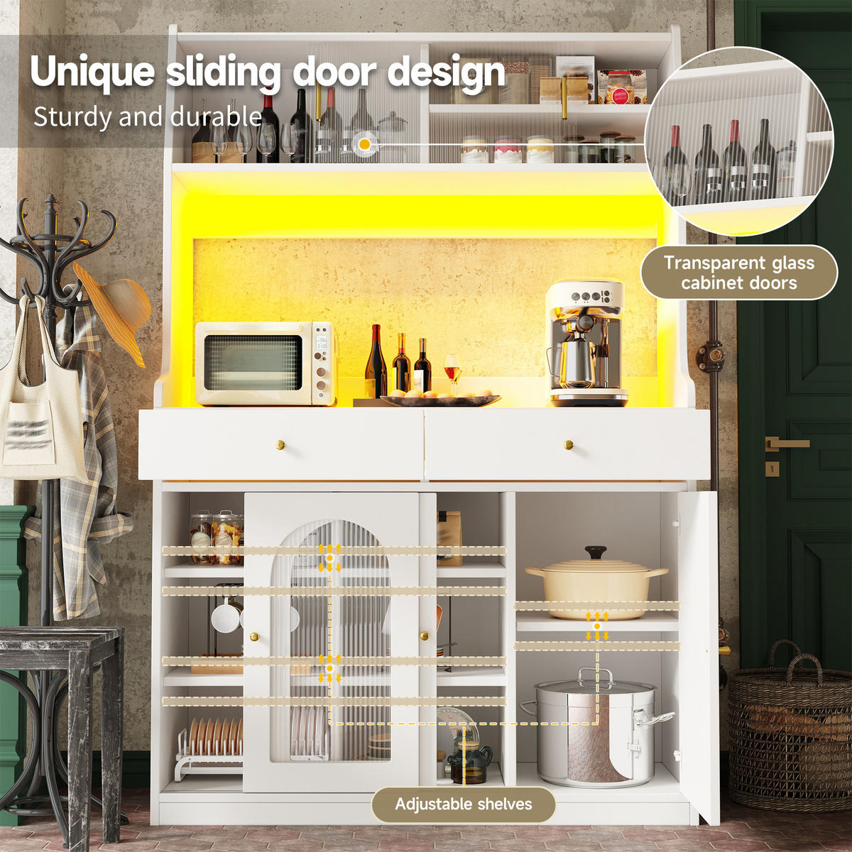 KÜCHENSCHRANK LED Hochschrank Vitrinenschrank Weiß - Weiß, Holzwerkstoff (120/180/40cm) - FLIEKS