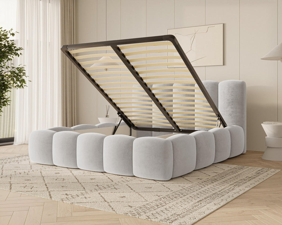 POLSTERBETT - Bett 18 - 160x200 - Platin (Riviera 82) - Grau, Holzwerkstoff (160/200cm) - Möblo