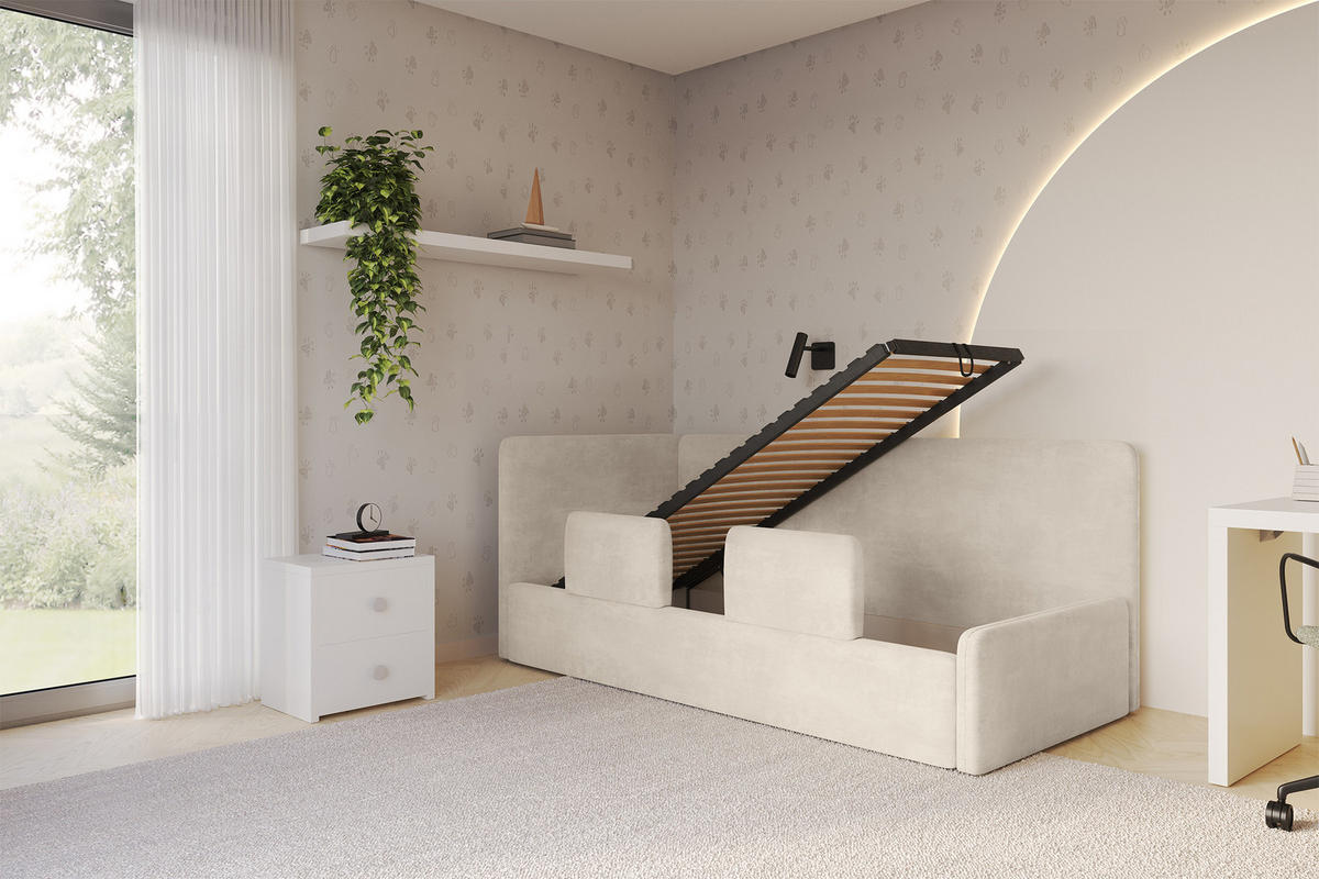 EINZELLBETT Jugendbett mit Bettkasten, Rechts - NORY 100x200 Beige - Naturfarben, Holzwerkstoff/Textil (100/200cm) - ALTDECOR