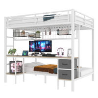 HOCHBETT 140/200 cm aus Metall mit Schreibtisch und LED-Beleuchtung - Weiß, Metall (140/200cm) - Flora Grace