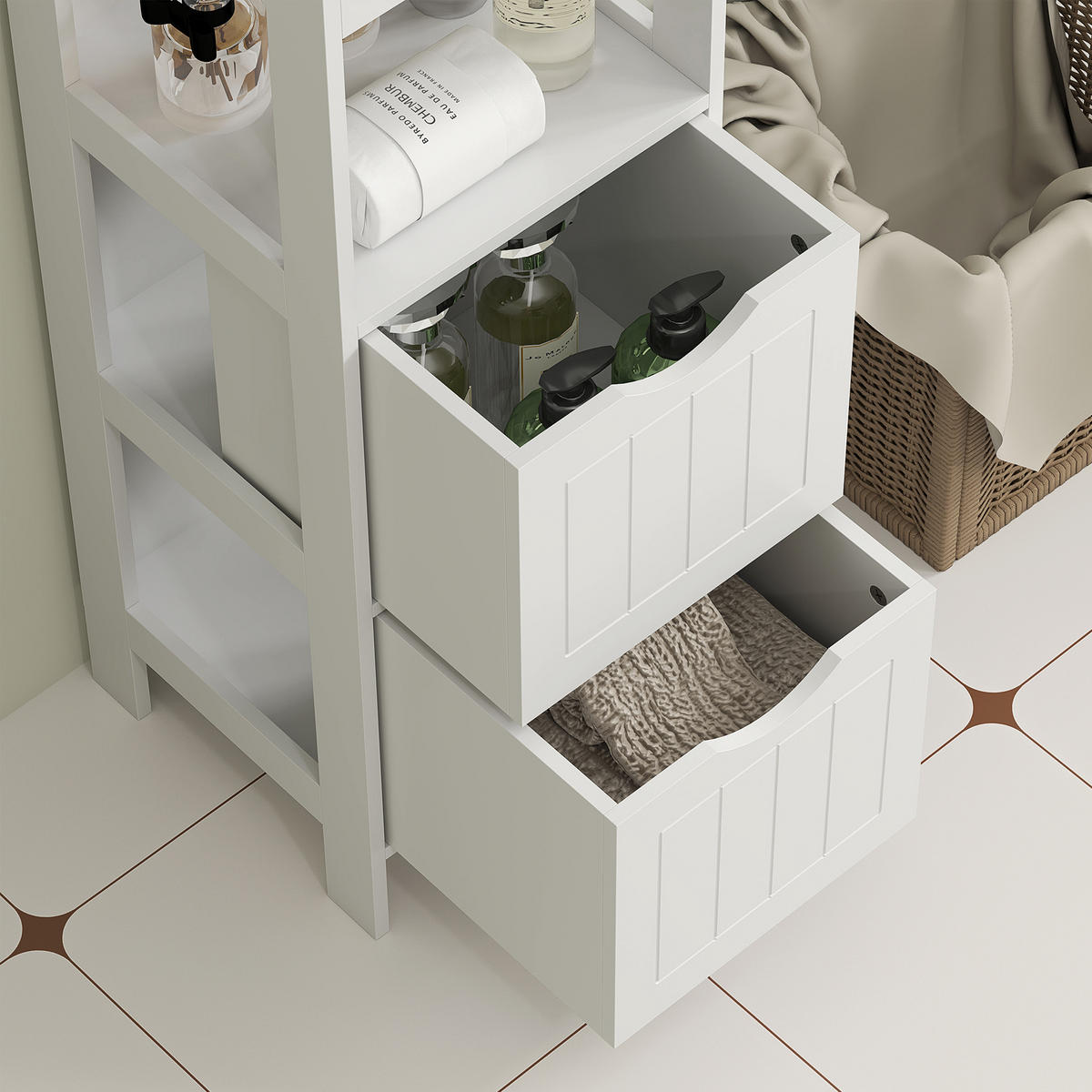 BADEZIMMERSCHRANK, Toilettenschrank, 30 x 30 x 141,2 cm Weiß - Weiß, Holz (30/141.2/30cm) - HOMCOM