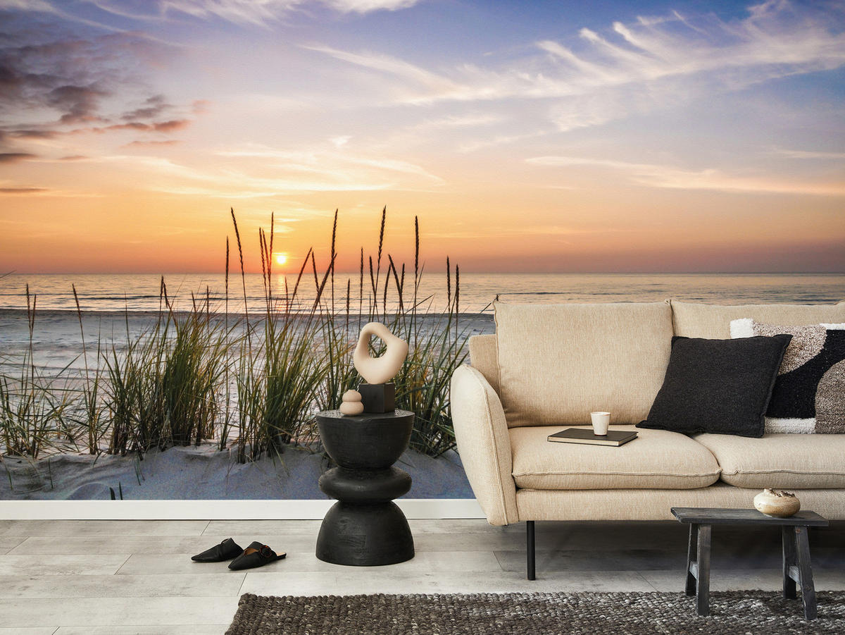 FOTOTAPETE Meer STRAND Dünen Sonnenuntergang Landschaft 3D 200x140cm - Blau/Beige, Papier (200/140cm) - Muralo