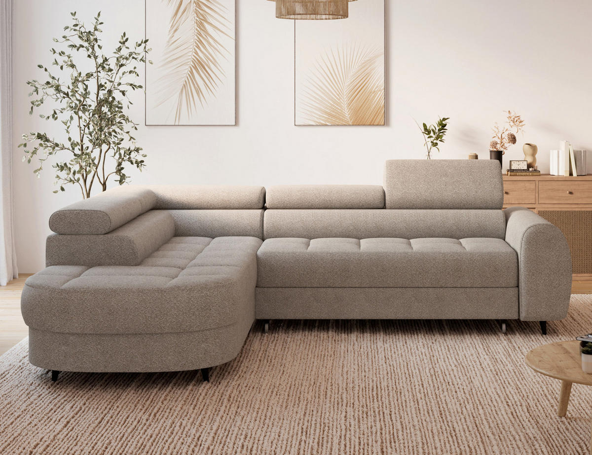 ECKSOFA Vesteria mit Schlaffunktion und Bettkasten – Modernes Design, verstellbare Kopfstützen und hoher Sitzkomfort - Beige, Kunststoff (279/72cm) - Wohnideebilder