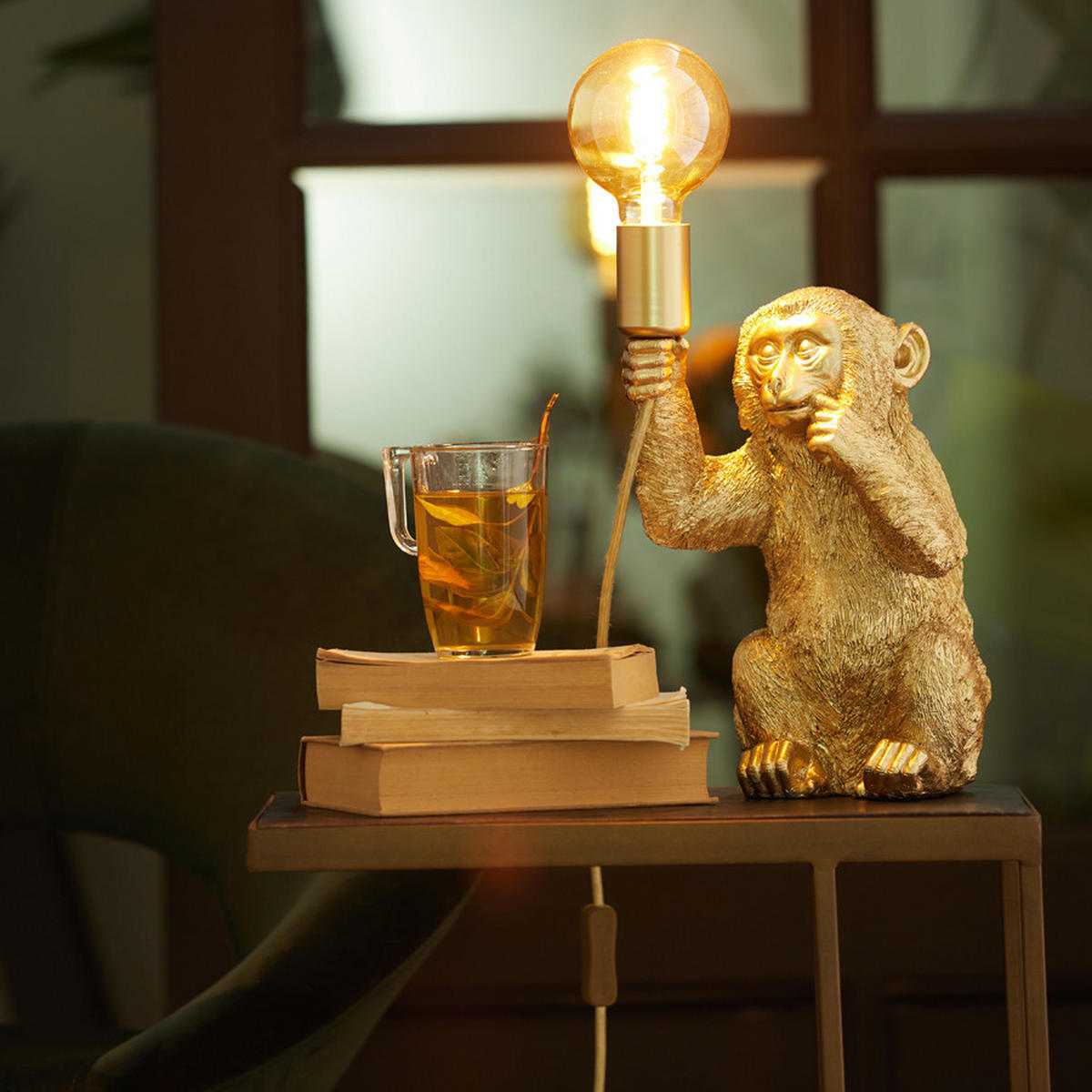 TISCHLAMPE Affe Gold 13/12,5/23,5 cm - Goldfarben, Kunststoff (13/12.5/23.5cm) - Light & Living