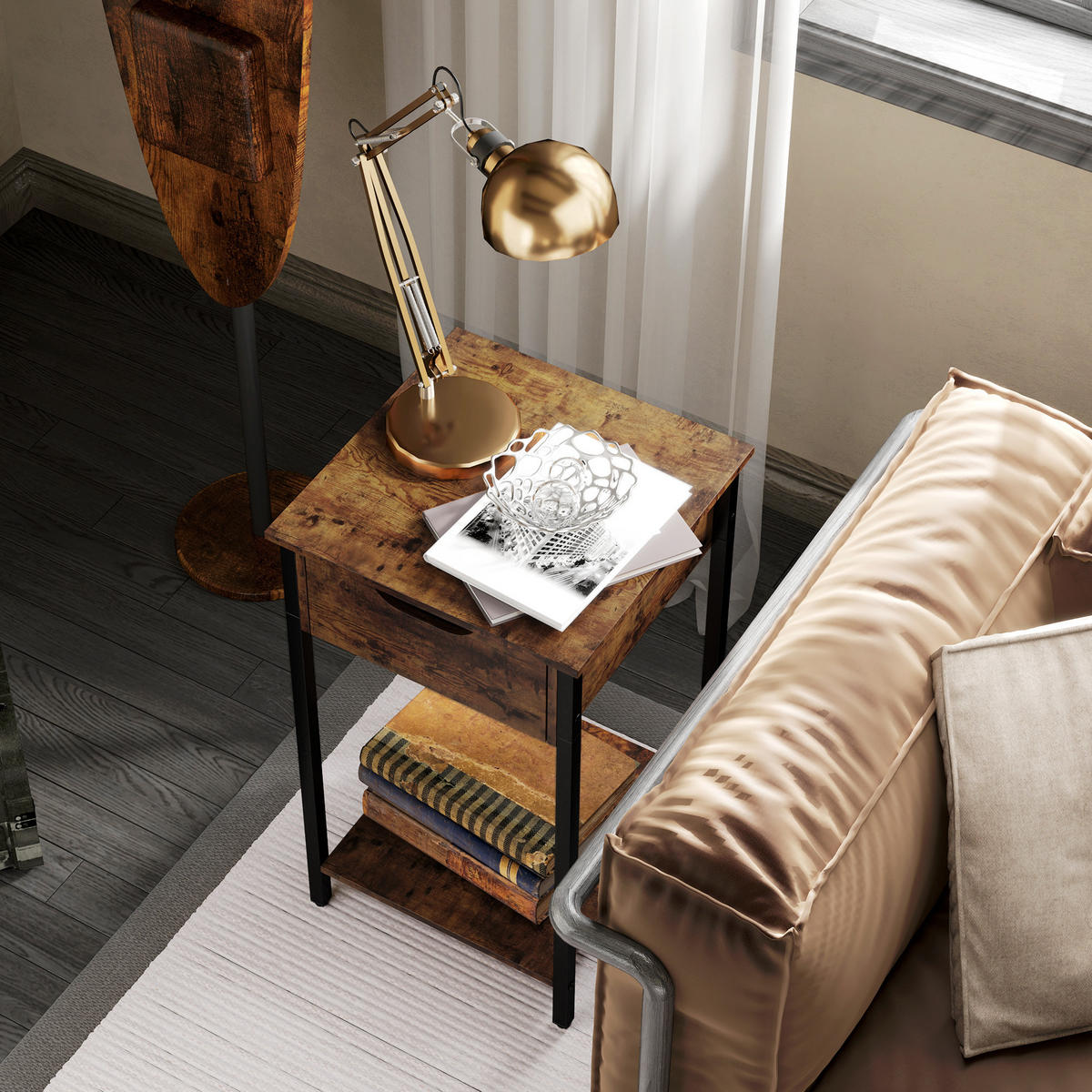 BEISTELLTISCH im Industriestil, Ablagefach, 40 x 40 x 68 cm - Braun, Holzwerkstoff (40/40/68cm) - HOMCOM