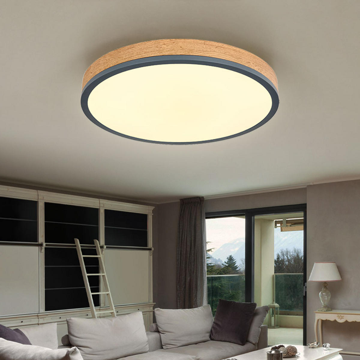 LED DECKENLEUCHTE Holzoptik Braun - Braun, Metall (45/45/8.5cm) - Globo Lighting