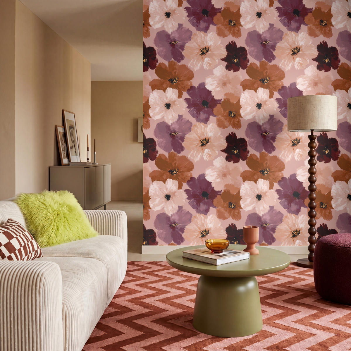 TAPETE - Blumen - Abstrakt - Erdtöne - 160x200 cm - Multicolor, Papier (160/200cm) - OnlyWow
