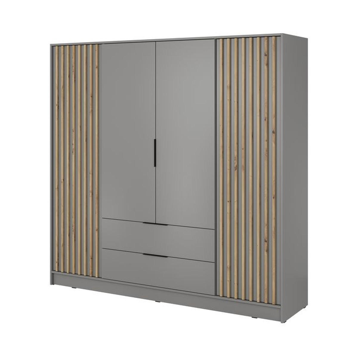 KLEIDERSCHRANK – 206 cm – Nelly – Grau - Grau, Holzwerkstoff (206/200/51cm) - hi-markt