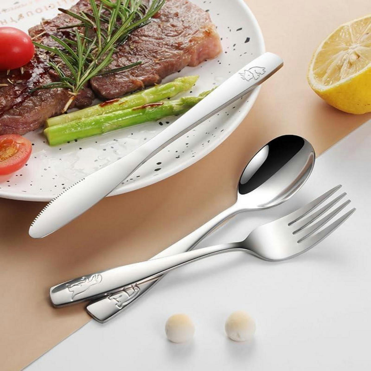KINDERBESTECK 3-teiliges Set Edelstahl mit Motiven - Silberfarben, Metall