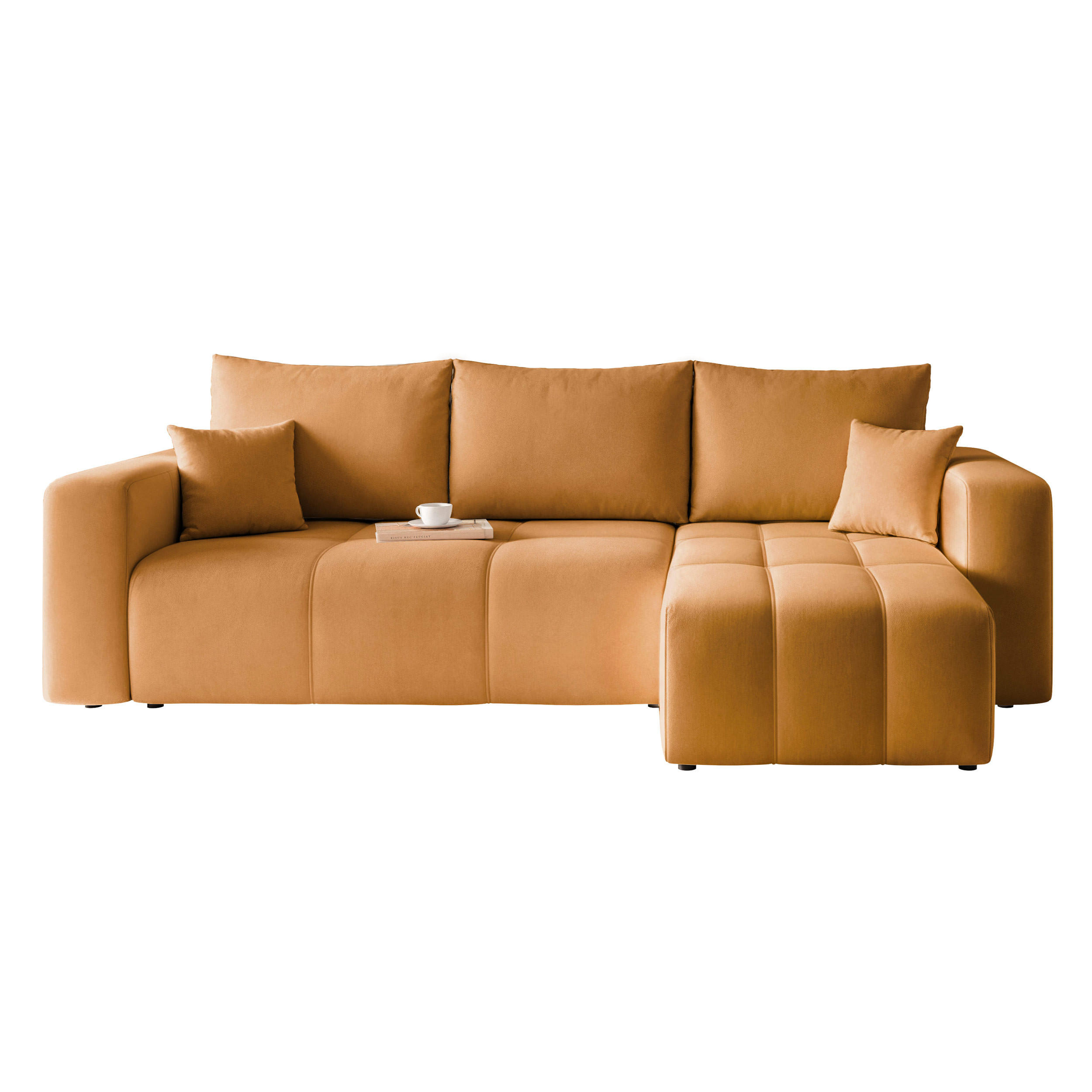 ECKSOFA Senfgelb Velours mit Bettkasten und Schlaffunktion - Honig, Textil (248/145cm) - Idohome