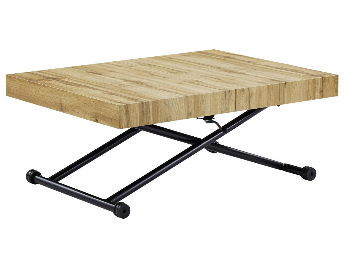 2-IN-1-TISCH ausziehbar & höhenverstellbar - MDF & Stahl - Holzfarben & Schwarz - MORIALA - Schwarz, Holz (220/90/75cm) - Vente-Unique