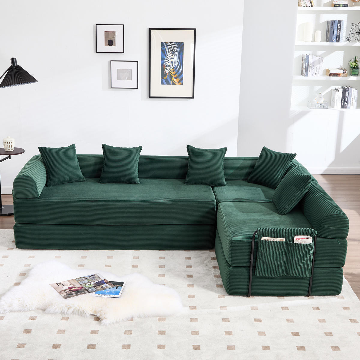 SCHLAFSOFA 270/180/64 cm Smaragd mit Integrierte Seitentaschen - Smaragdgrün, Textil (270/64/180cm) - Oxeza