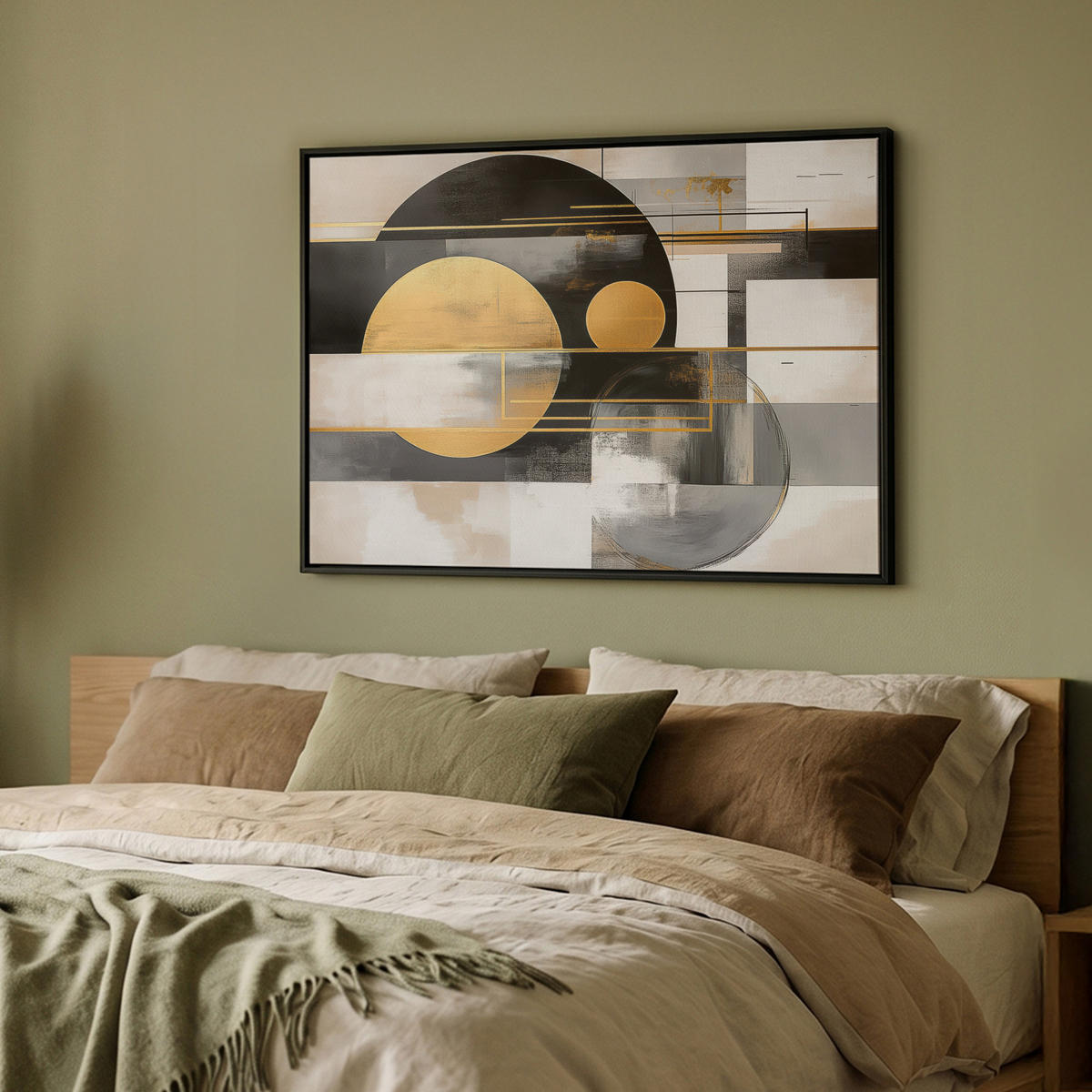 LEINWAND Bilder mit Rahmen - Abstrakt - Gold - Silber - Formen - Ästhetisch - Modern - 100x70 - Goldfarben, Textil (100/70cm) - MuchoWow