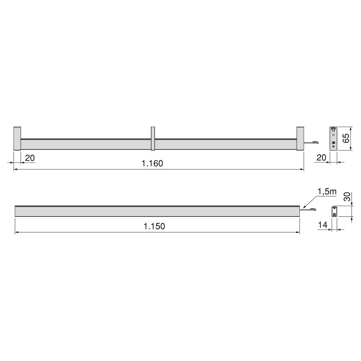SCHRANKSTANGE Luxe LED 1150mm Titanium - Titanfarben, Metall (2/7/115cm) - EMUCA