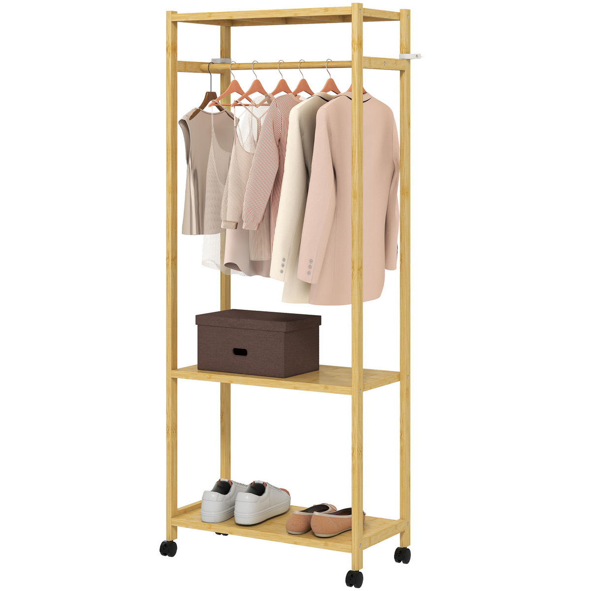 KLEIDERSTÄNDER aus Bambus mit Rollen 70/35/175 cm Naturholzfarbe - Naturfarben, Holz (70/175/35cm)