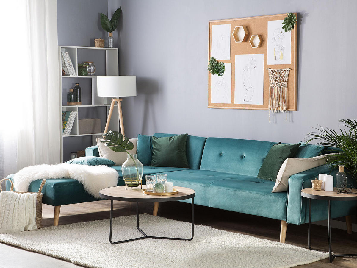 ECKSOFA Samtstoff Grün Vadso - Hellgrün, Textil (303/98cm) - Beliani