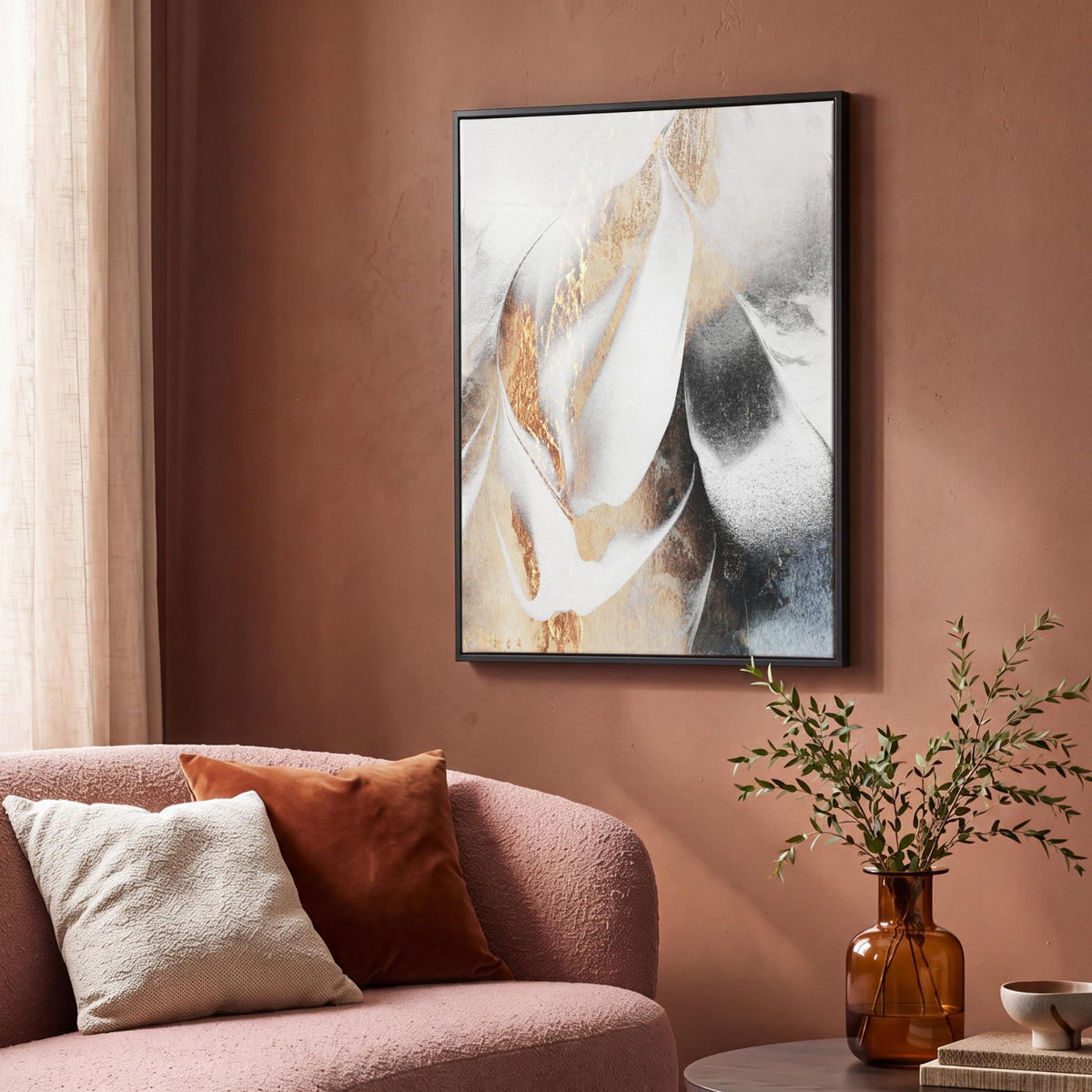 LEINWAND Bilder mit Rahmen - Luxus - Abstrakt - Gold - Weiß - 70x100 - Goldfarben, Textil (70/100cm) - MuchoWow