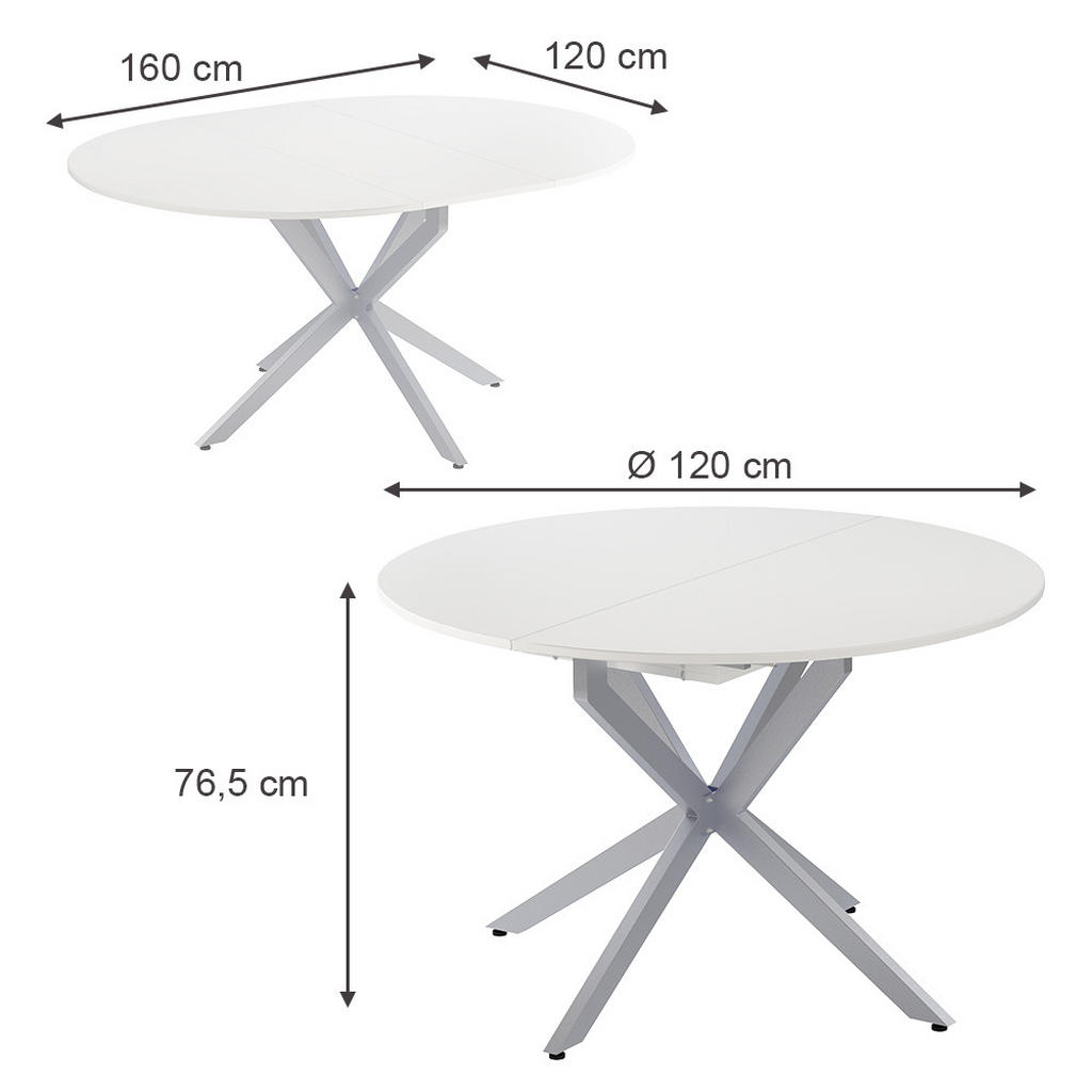 Thumbnail - Vicco Esstisch, Weiß, Grau, Holzwerkstoff, Rund, 120x76.5x120 cm, Esszimmer, Tische, Esstische