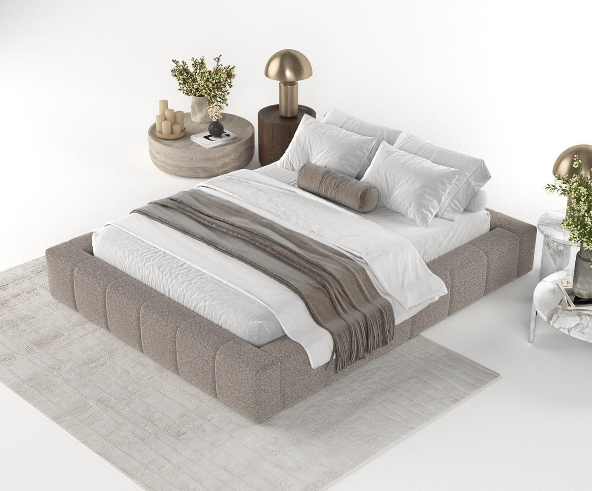 POLSTERBETT Kea mit Stauraum 200/200 cm Beige im Bubble Stoff - Beige/Schwarz, Holz/Holzwerkstoff (200/200cm) - AltaBeds