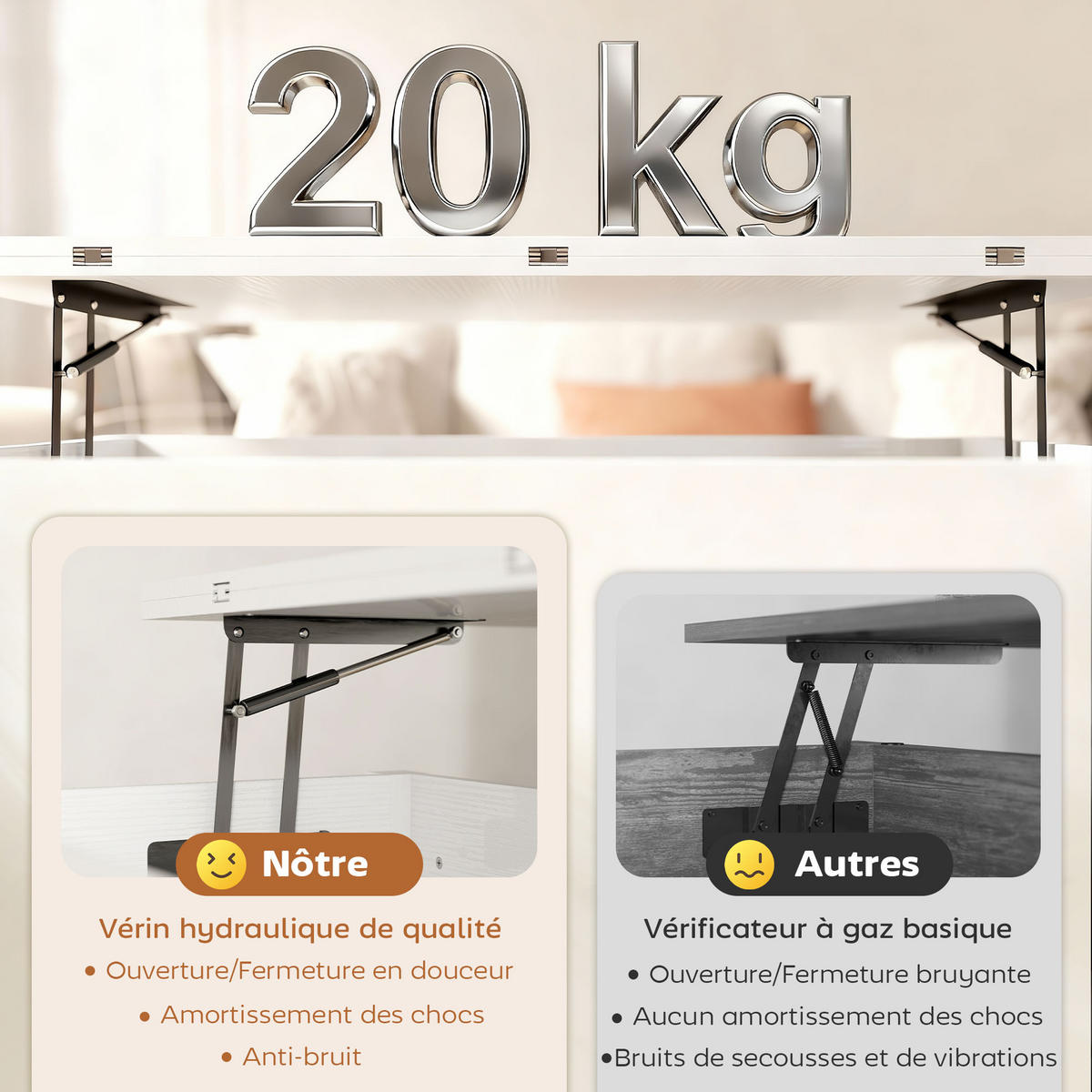 COUCHTISCH DE-15815 klappbar Weiß - Weiß, Holzwerkstoff (100/90/63.5cm) - ComfortXL