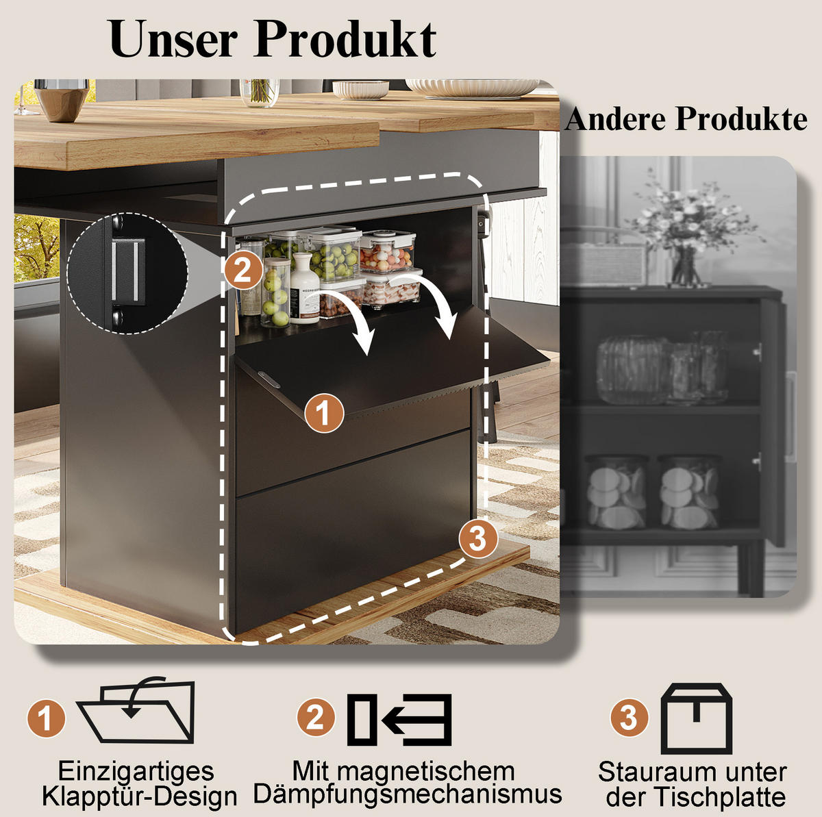 ESSTISCH 110-140/80/75 cm Schwarz aus MDF mit Stauraum - Schwarz, Holzwerkstoff (110/80/75cm) - OKMYHOME