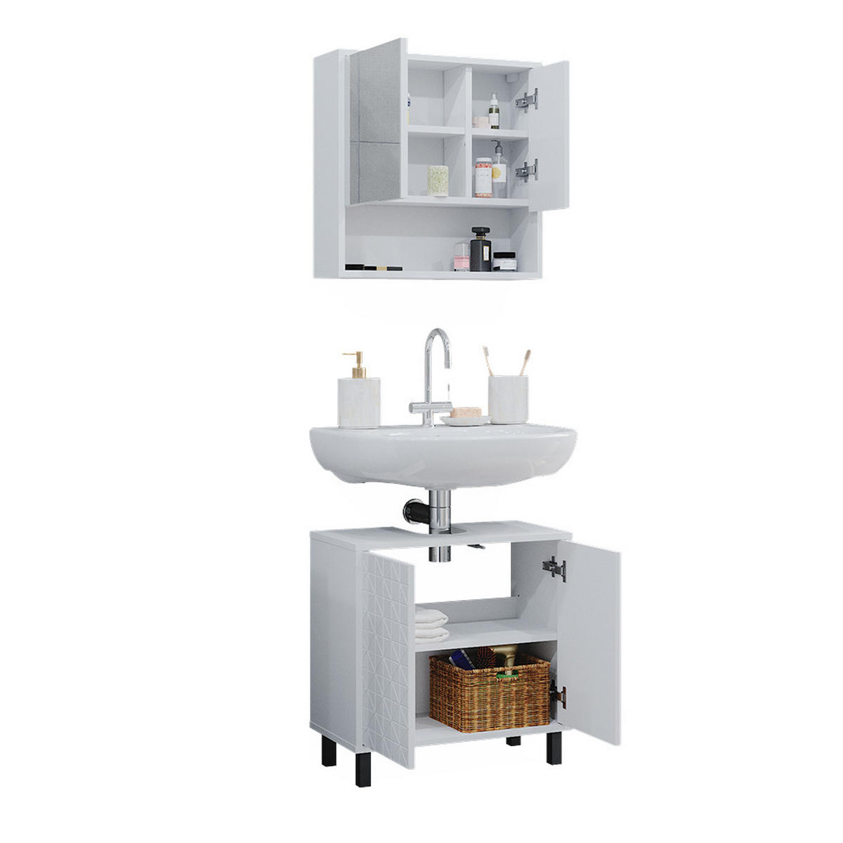 BADMÖBEL-SET Agasta Weiß 2 Teile - Weiß, Holzwerkstoff (56/57/28cm) - Vicco