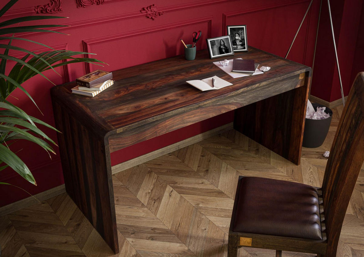 SCHREIBTISCH Sheesham 150x70x76 grau geölt TAMBORA #782 - Grau, Holz (70/150/76cm) - Massivmoebel24