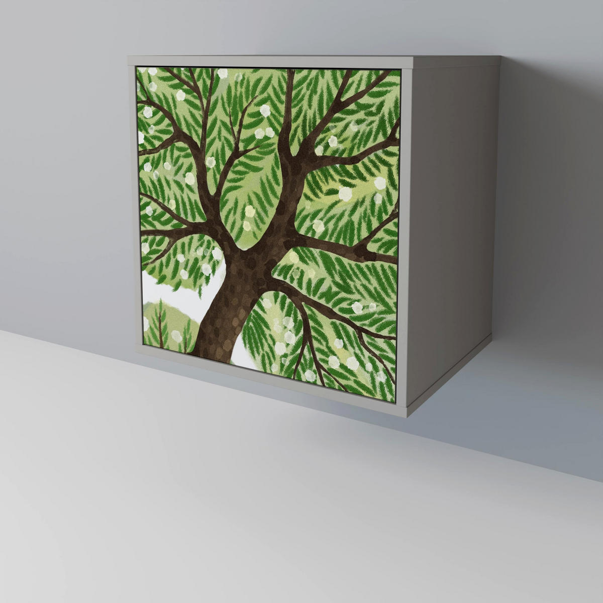 SIDEBOARD WILDERNESS DASH, Grau, 57,5x42x72,5 cm, Schwarze Metallfüße - Multicolor/Schwarz, Holzwerkstoff/Metall (57.5/72.5/42cm) - SpaceRebels
