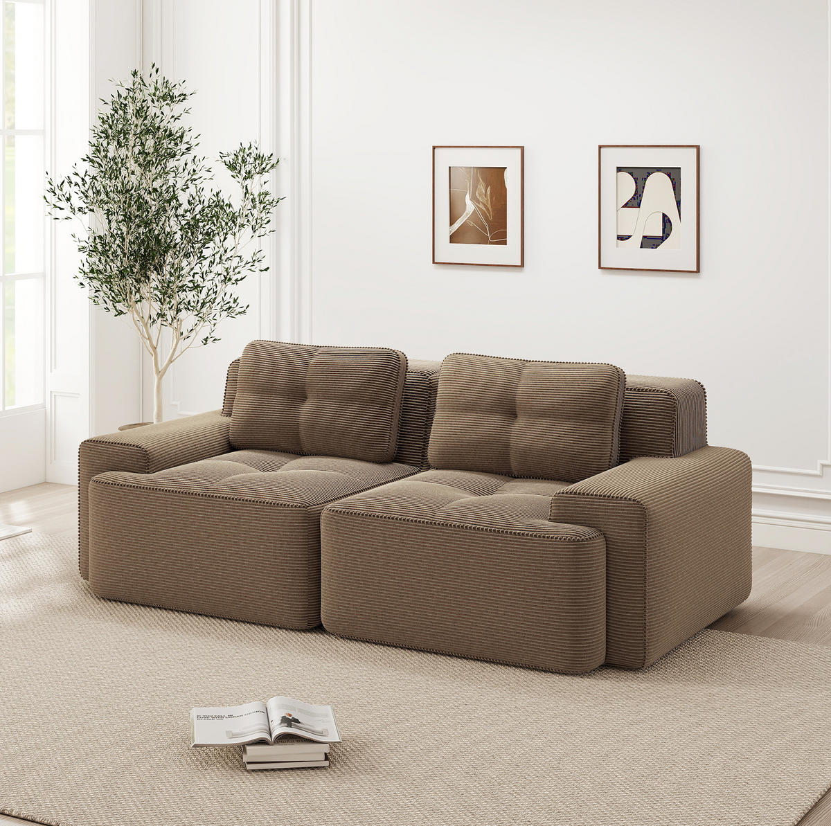 SOFA modular mit Tiefsitz 74 cm Cord Braun - Braun, Kunststoff (104/69/204cm) - Meubliv