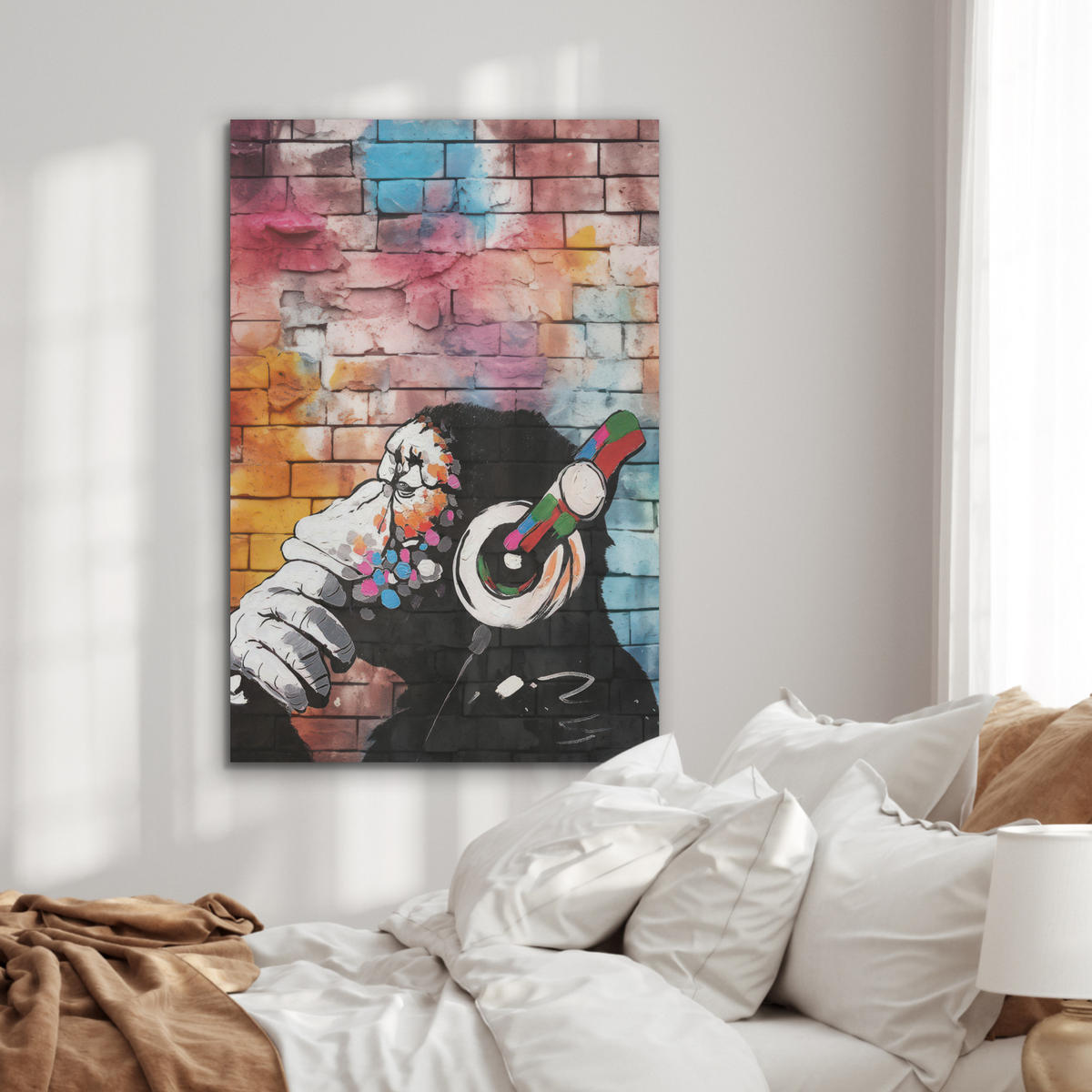 AKUSTIKPANEEL Affe - Graffiti - Musik 70x100 cm - Multicolor, Textil (70/0.9/100cm) - MuchoWow