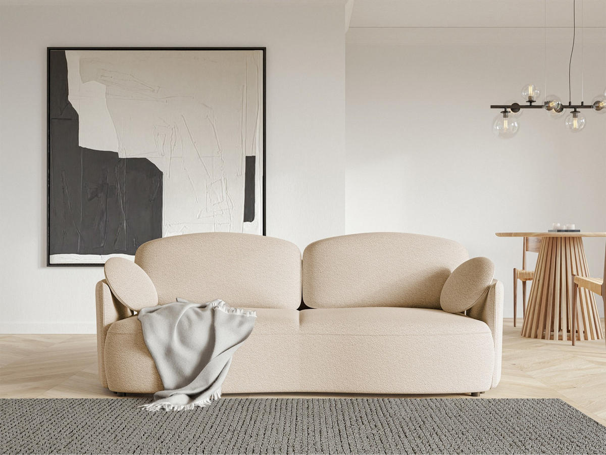 SOFA Raviolo Hellbeige mit Bouclé-Bezug - Ecru/Schwarz, Kunststoff/Textil (230/95/103cm) - Selsey