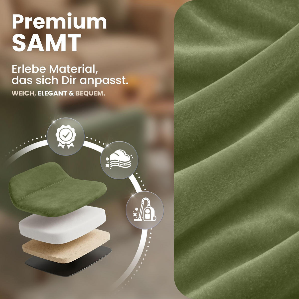 STUHL Samt hellgrün - Eukalyptusholzfarben/Hellgrün, Holz/Textil (49/83/50cm) - CLP