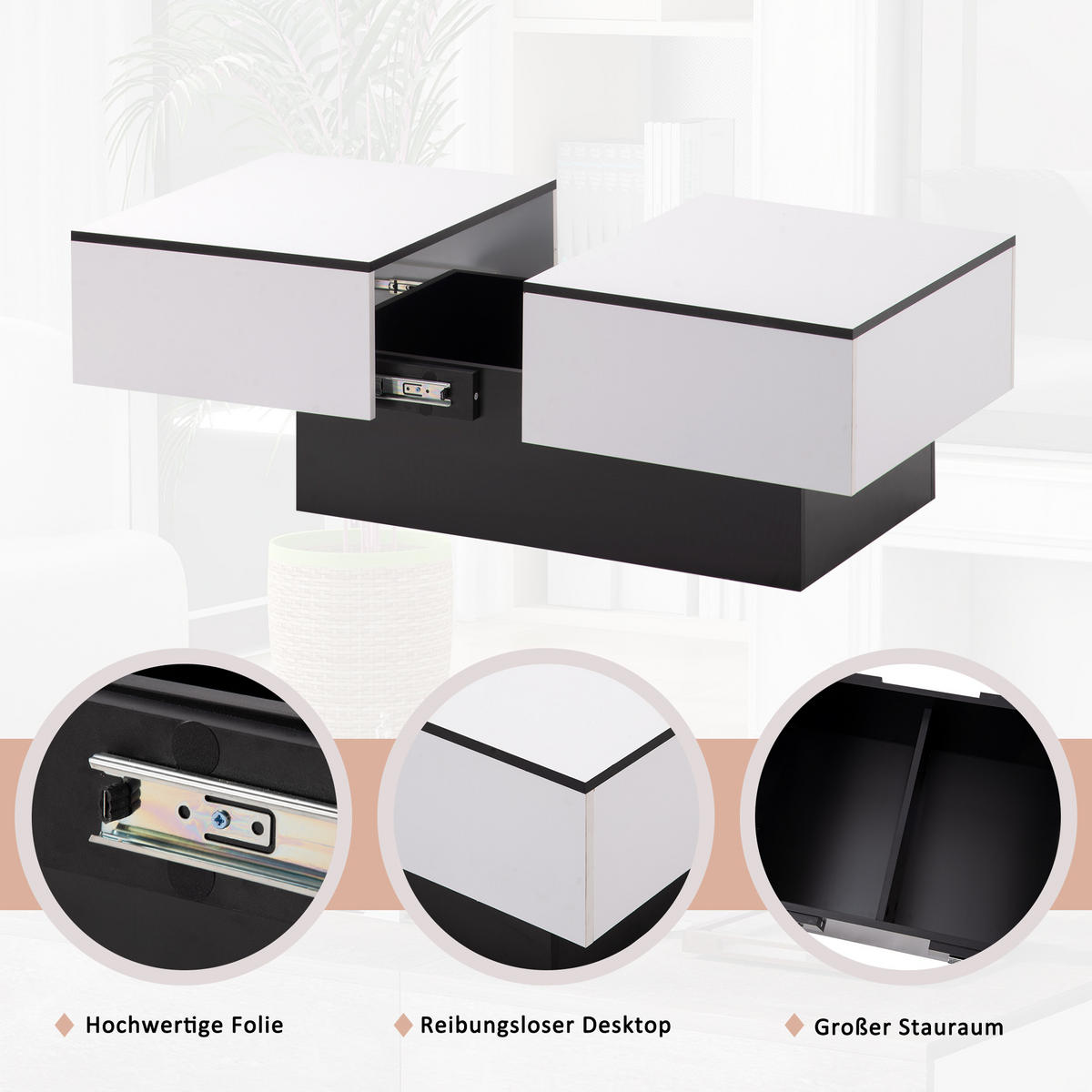 COUCHTISCH 102/60/40 cm weiß mit ausziehbarem Tisch und Stauraum - Weiß, Holzwerkstoff (102/60/40cm) - OKWISH