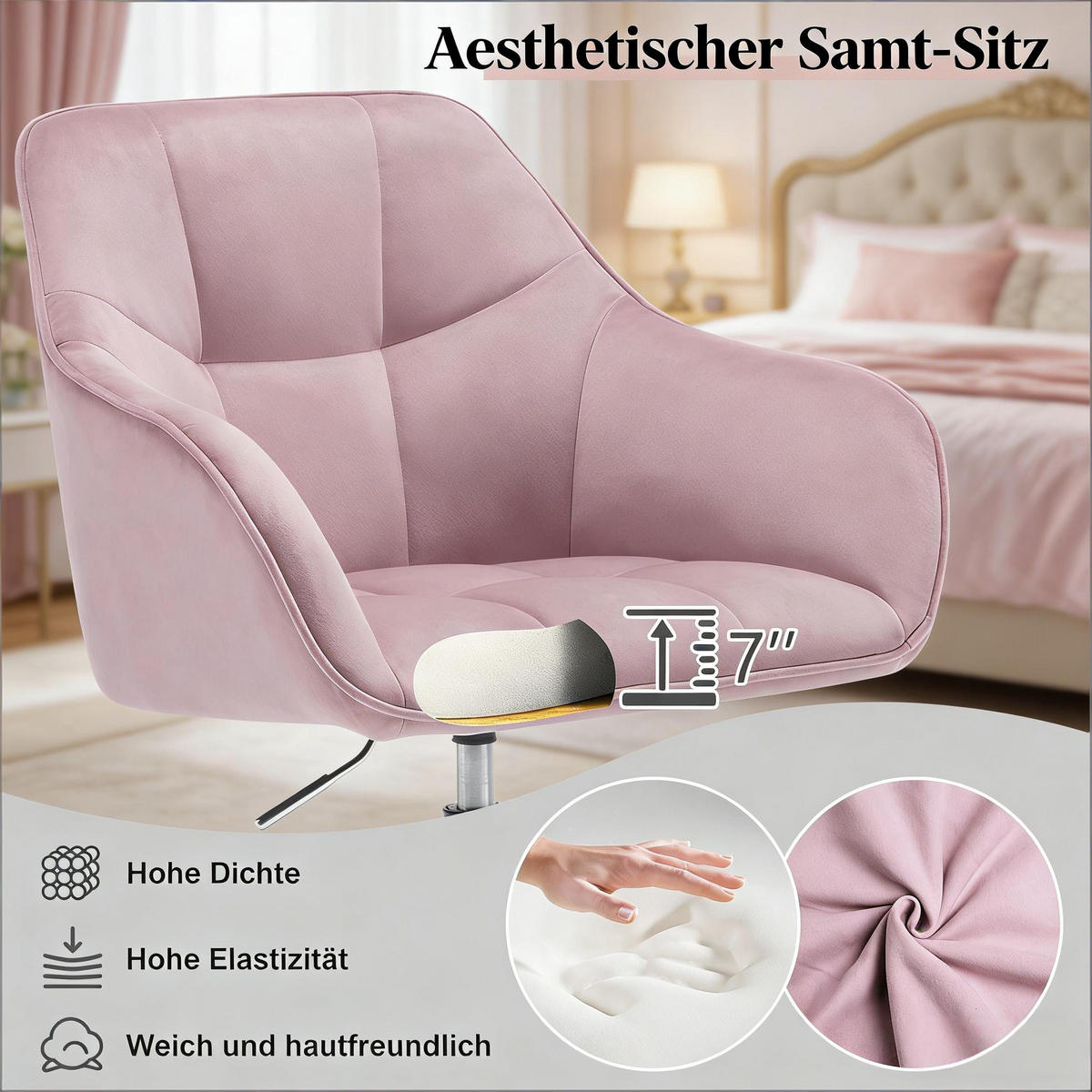 BÜROSTUHL Pink 61/40,5/40 cm - Pink, Metall (61/40/40.5cm) - PANGIVO