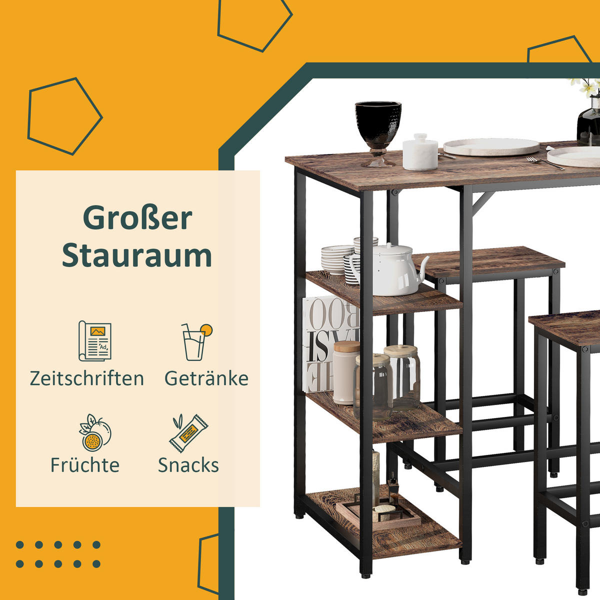 BARTISCH-SET, Spanplatte, Schwarz+Braun - Schwarz, Kunststoff (60/100/109cm) - HOMCOM