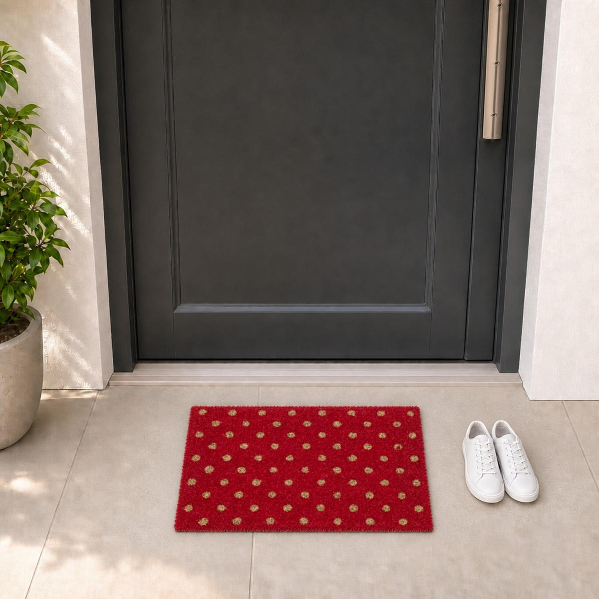FUSSMATTE Rot Natur Kokos rutschfest 60x40 cm - Rot, Kunststoff/Textil (40/60cm) - Relaxdays