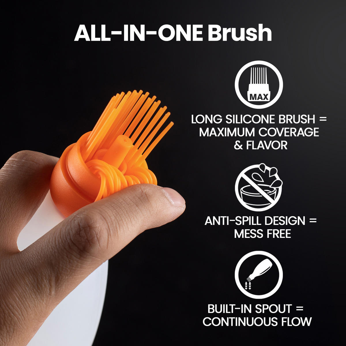 SILIKONPINSEL mit Spender 2 in 1 Grill & Backpinsel für sauberes, schnelles Bestreichen BPA frei, hitzebeständig, Geschenkbox - Orange, Kunststoff (8.13cm) - Gourmet Easy