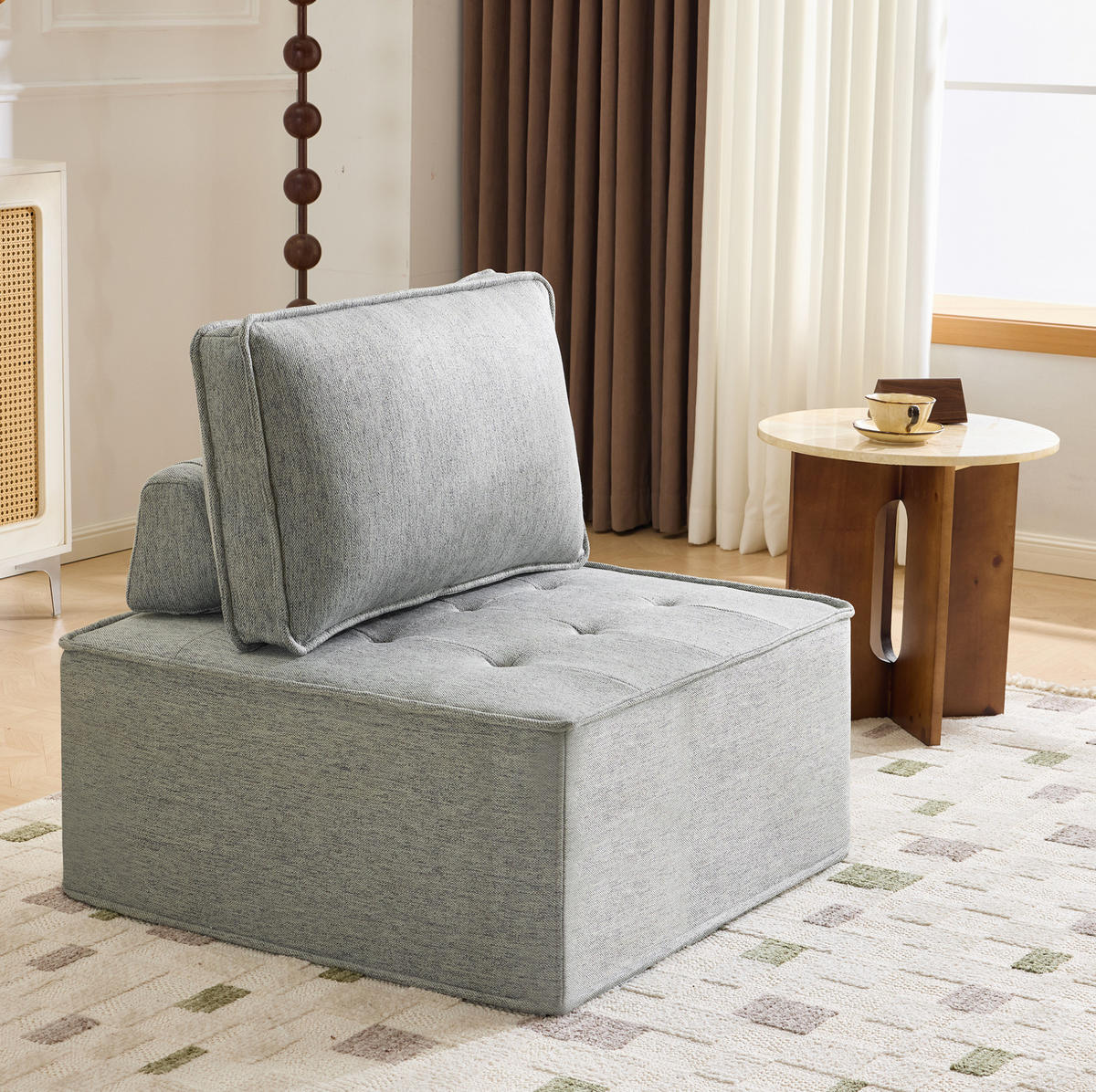 SOFA in Hellgrau aus Leinenstoff, flexibel kombinierbar - Hellgrau, Holzwerkstoff (81/81/81cm) - Flora Grace