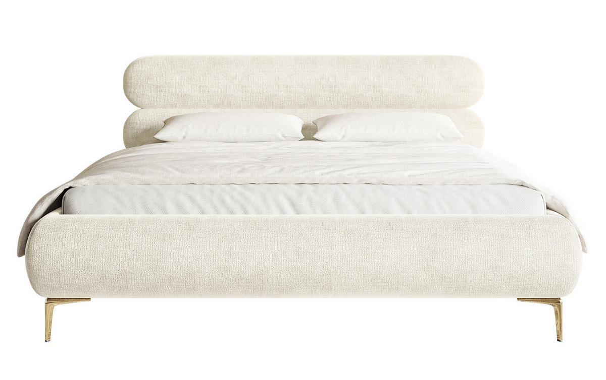 POLSTERBETT Roule Cremeweiß Chenille mit goldenen Metallbeinen 160 cm - Goldfarben/Creme, Textil/Metall (160/200cm) - Selsey