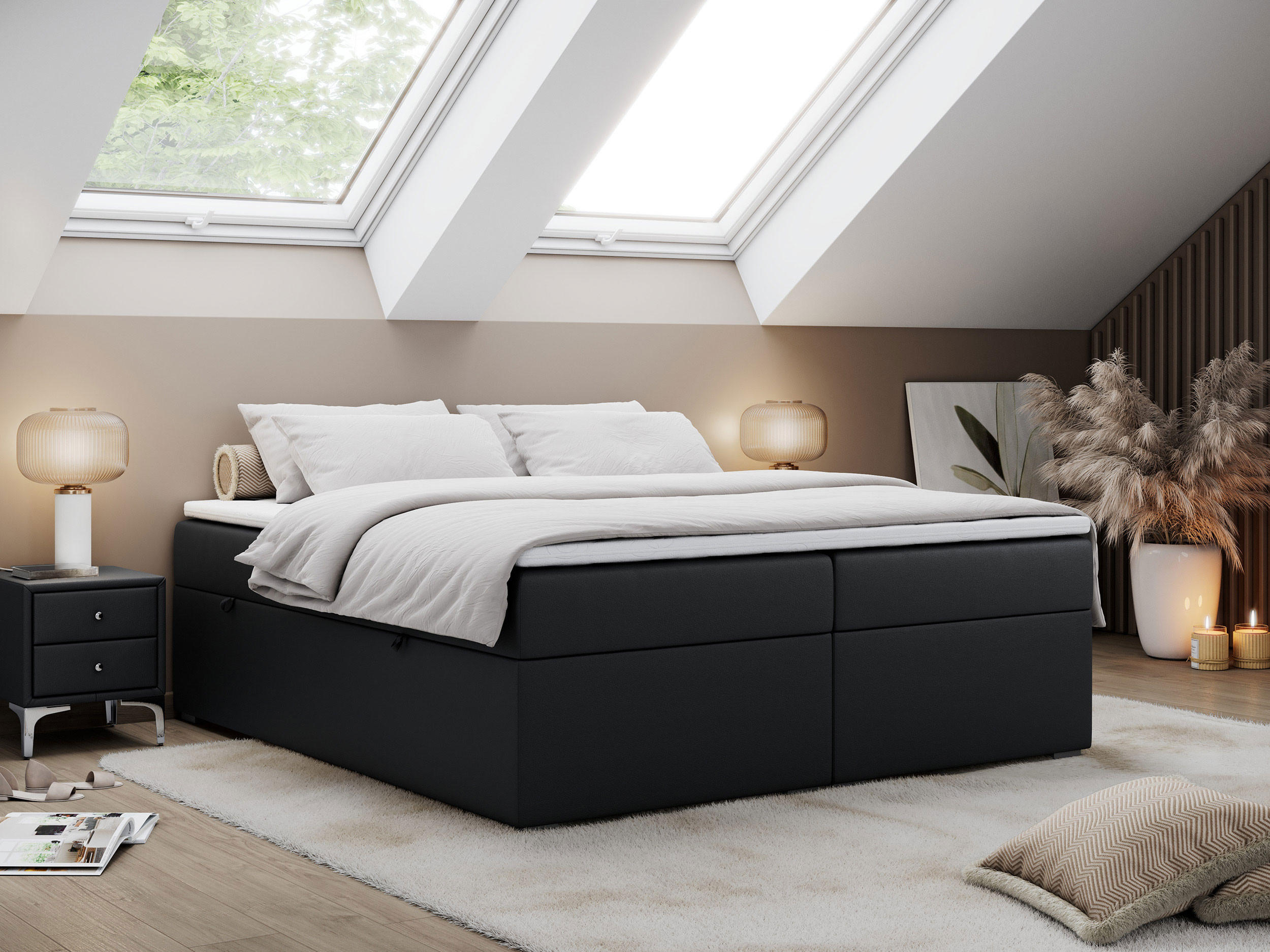 BOXBETT BESS 200/200 Schwarz Kunstleder - H3 - Schwarz, Holz/Textil (200/200cm) - MKS