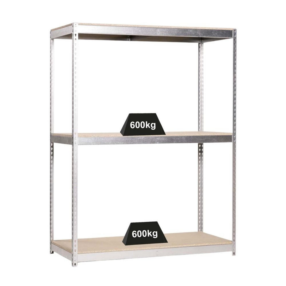 SCHWERLASTREGAL Wood Beast Three HxBxT 200 x 150 x 45 cm 3 Ebenen Fachlast 600 kg Verzinkt - Silberfarben, Metall (150/200/45cm) - PROREGAL