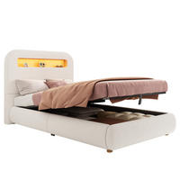 POLSTERBETT 90/200 cm in Weiß mit Bettkasten und LED Bouclé - Beige/Naturfarben, Holzwerkstoff/Textil (90/200cm) - STILVORA