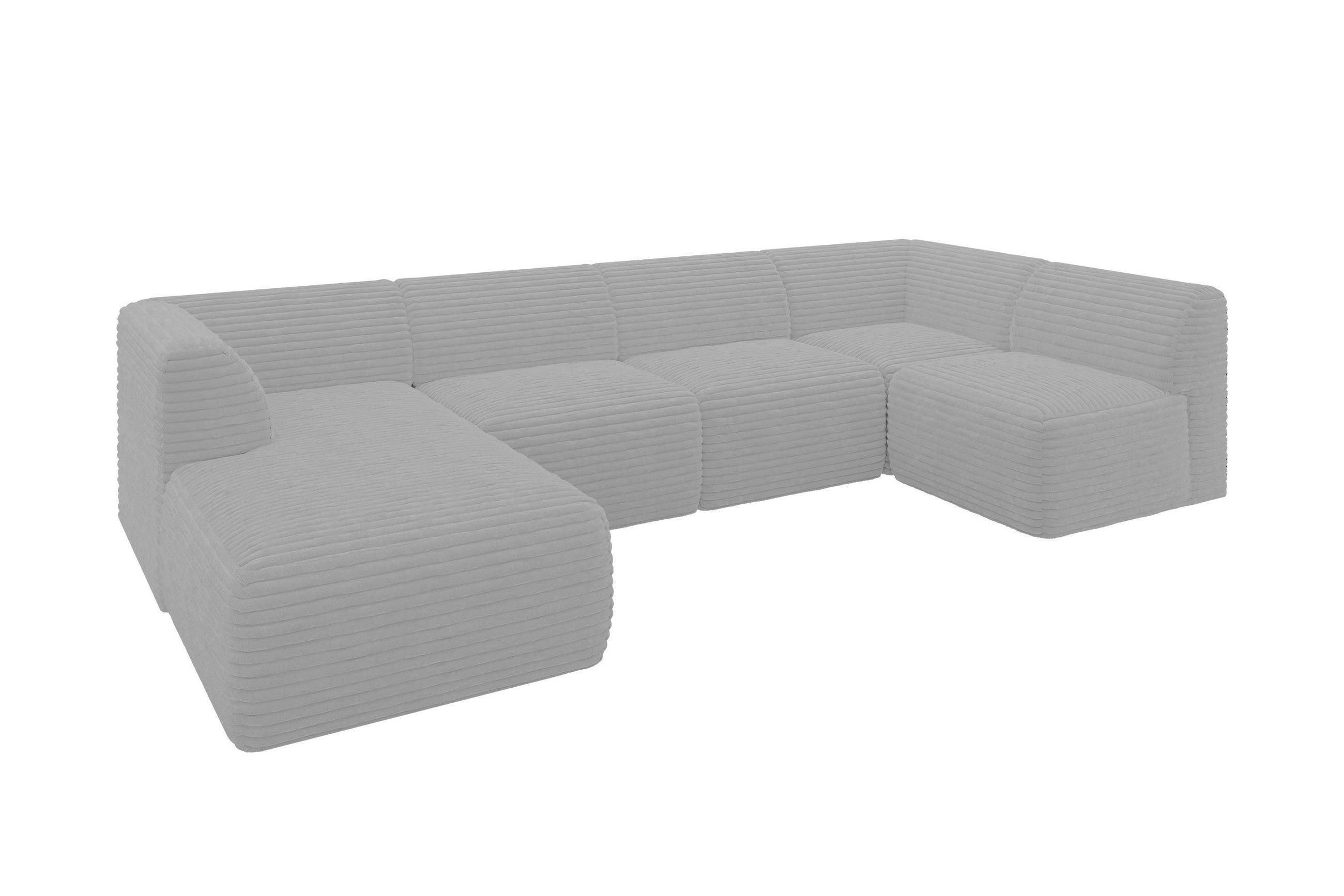 WOHNLANDSCHAFT Ottomane Links MOVO-L 345x180x78 cm Grau Cord - Graphitfarben, Holzwerkstoff/Kunststoff (345/78/180cm) - ALTDECOR