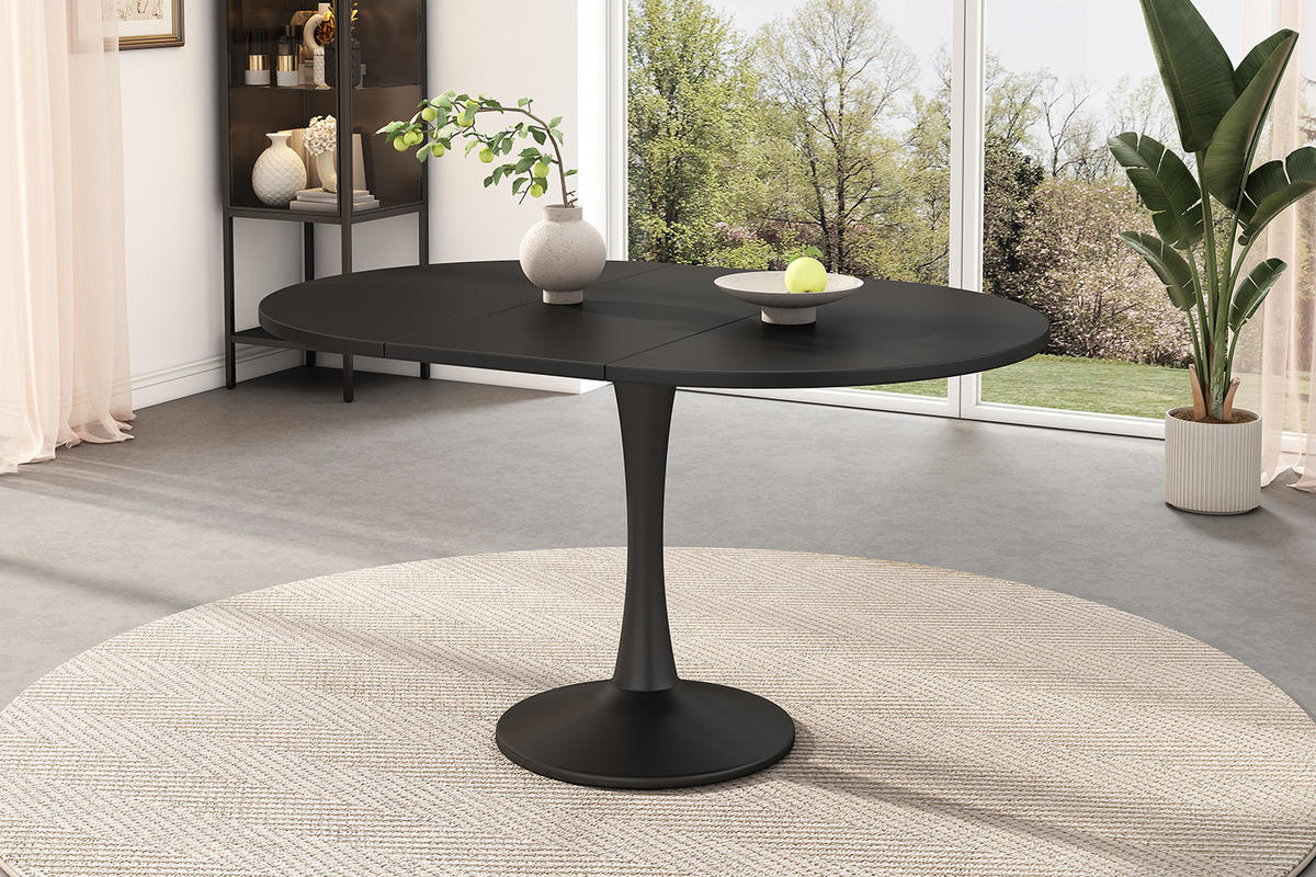 ESSTISCH aus MDF 100/140x100x75 cm Schwarz ausziehbar, oval und platzsparend - Schwarz, Holzwerkstoff (100/140/75cm) - Modfu