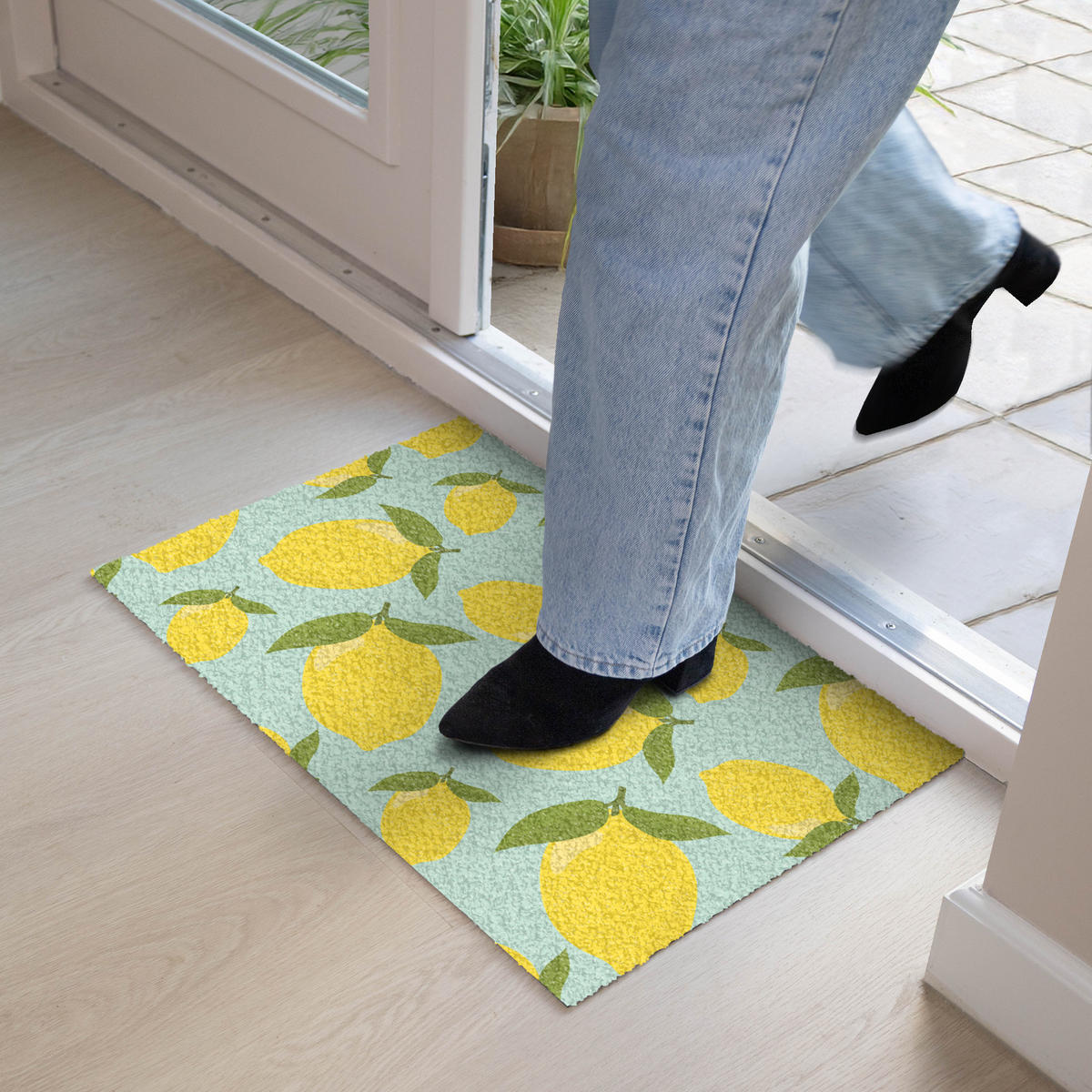 FUSSMATTE Muster Zitronen - Gelb - Blau - Muster - Früchte 60x40 cm - Gelb, Kunststoff (60/0.4cm) - MuchoWow