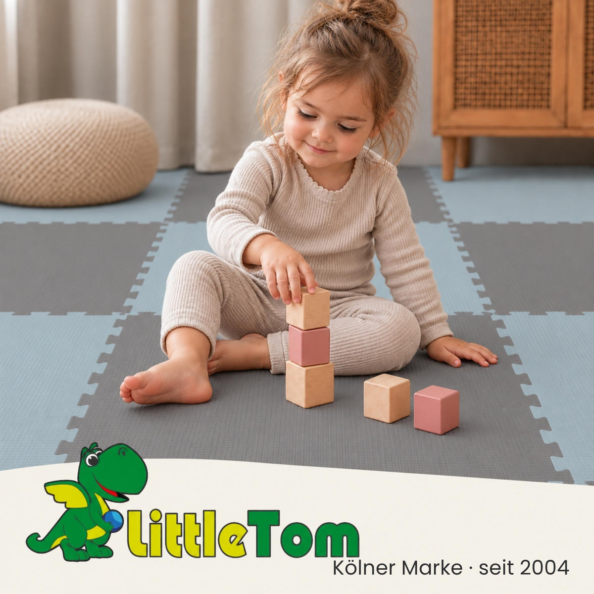 SPIELMATTE mit Rand - 8er Set - 50x50 cm - Beige und Grau - Grau, Kunststoff (50/50cm) - Littletom