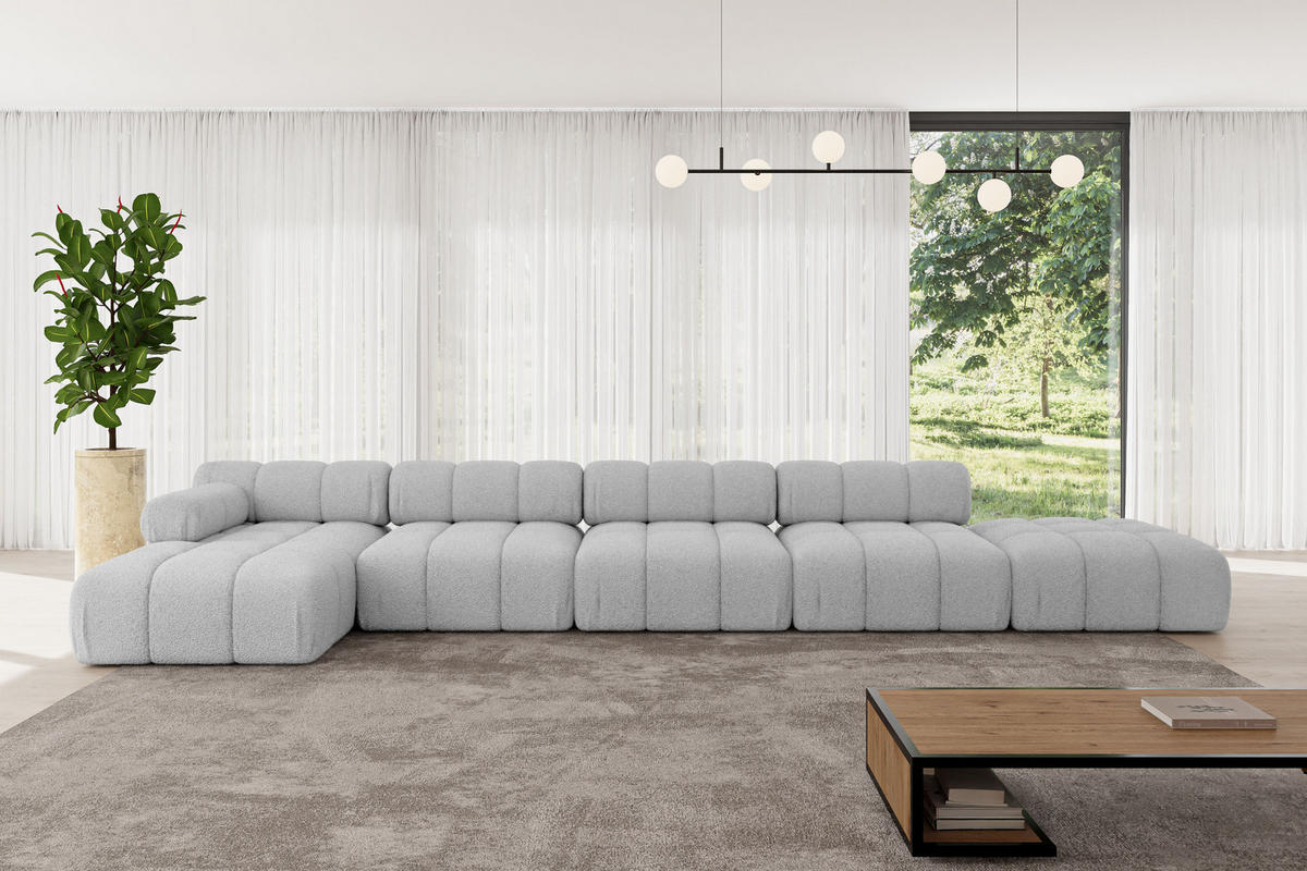 ECKSOFA modulares Sofa Lizur-L3 - 475x160x70 cm Hellgrau Bouclé - Hellgrau, Holzwerkstoff/Textil (475/160cm) - ALTDECOR